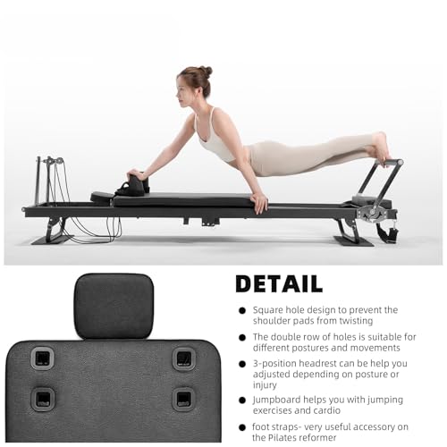 Pilates Reformer for Home Use,AMSINA Foldable Pilates Machine with Headrest & Jumpboard , Pilates Home Equipment with Foot Straps