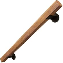 Outdoor Indoor Universal Stair Railing Non-Slip Wooden Stair Railing Complete Set with 2 Fixed Iron Brackets Against the Wall Indoor Loft Railing for Elderly People Corridor Support Bar