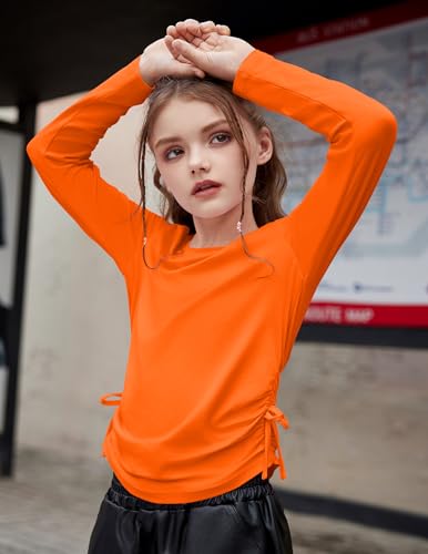 Image of Arshiner Girls Long Sleeve Shirts Ruched Knot Side Tunic Blouse Tee Tops