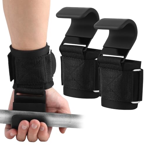 Levantamiento Peso Gancho Correas de Agarre, Antideslizante Recubiertos de Goma,para Musculación, Peso Muerto, Dominadas y Mancuernas, Unisex, Negro