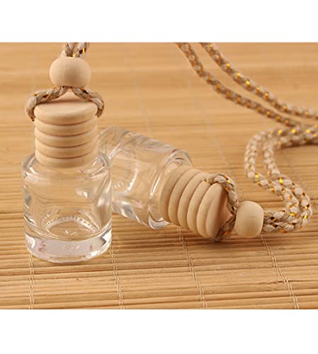 10 Pcs 8Ml Cylindrical Hanging Car Air Freshener Diffuser Clear Glass Essential Diffuser Oil Aromatherapy Fragrance Perfume Pendant Glass Vials With Wooden Caps Hanging String #TOP3