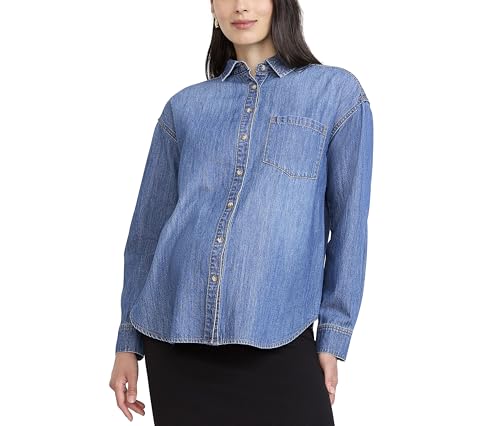 Motherhood Maternity Women's Denim Shacket Long Sleeve Button Down Pregnancy