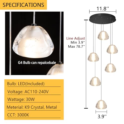 Image of 6-Lights Modern Crystal Chandelier for Entrance LED Pendant Light for Kitchen Island Foyer Living Room Bedroom Staircase 3000K