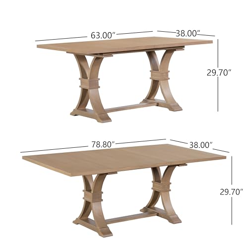 Image of Christopher Knight Home Ethan Extendable Dining Room Table for 6, Wooden Rectangular Expandable Kitchen Table, Vintage Dining Table for Dining Room Kitchen, Light Natural