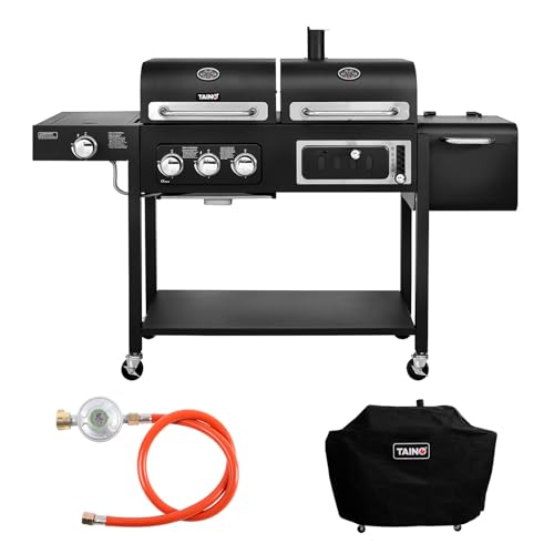 TAINO HERO DUO Set Gasgrill Holzkohlegrill Kombigrill Abdeckhaube Gasregler Smoker Grillwagen BBQ Grill