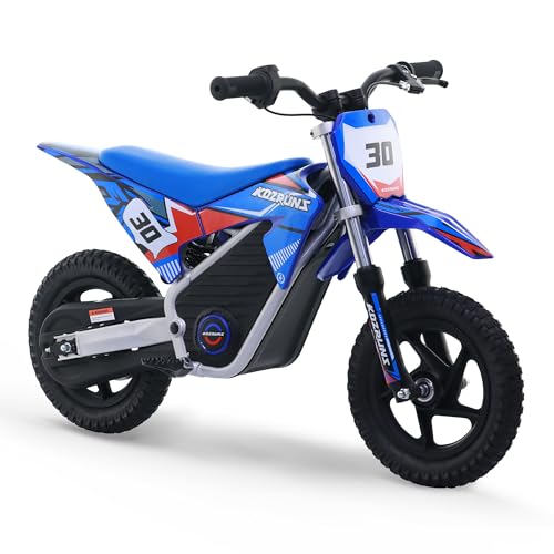 KOZRUNS Electric Dirt Bike for Kids 3-8, 250W Powerful High Performance Racing Electric Motorcycle, 3 Speed Settings, Up to 15.5MPH, 12-Inch Off-Road Tires, Rear Disc Brakes & Advanced Suspension