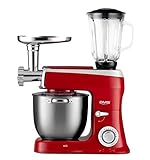 DMS 3in1 Küchenmaschine Rührmaschine 7,5 Liter Knetmaschine Edelstahlschüssel Spritzschutz StandMixer Ice Crusher Fleischwolf Teigkneter 6-stufige Geschwindigkeit 2100 Watt Schwarz KMFB-2100 (Rot)