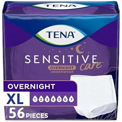 TENA Sensitive Care Overnight Incontinence Underwear for Women, Adult diapers, X-Large (Waist Sizes 39in52in), Better Fit, 56 Count (4 packs of 14)