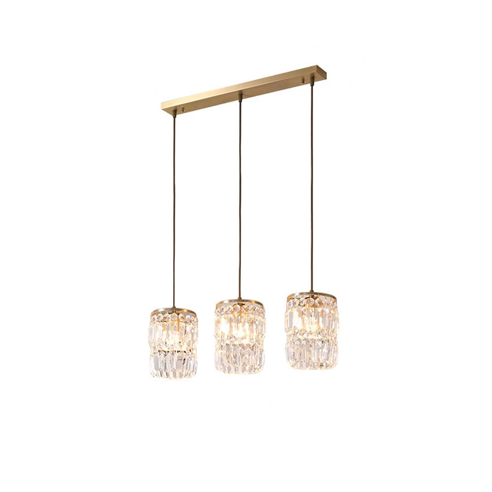 HUAYUSEDF 3-Lights Modern Crystal Dining Table Chandelier Light Fixture Mid Century Kitchen Island Gold Round Ceiling Pendant Nordic Metal Room Hanging Lamp for Living Bar Counter(A)