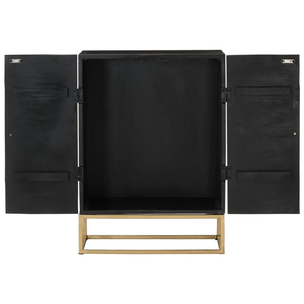 ShGaxin Kredens czarny, 55 x 34 x 75 cm, lite drewno mango i żelazo, komoda do sypialni, komody i kredensy, szafka do salonu, komody do korytarza, meble pokojowe - 351679
