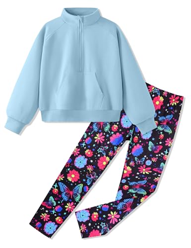 Image of Girls Clothes 2Pcs Outfit Set with Zip-up Top and Trendy Printed Pants Teen Girl Clothes 6-14Y
