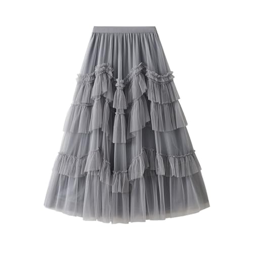 Womens Tulle Skirts Mesh Ruffle A Line Skirt Tiered Layered Ruffle Skirts Elastic Waist Tutu Midi Skirt 2025 Fashion