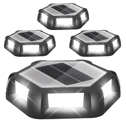 NATPOW Solar Deck Lights, Dusk Till Dawn Outdoor Lights Solar Power, Cool White Ground Lights, IP65 Waterproof Decking Lighting, LED Outdoor Path Light for Garden Lawn Pond Pathway Step 4Pack