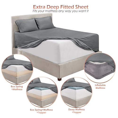 Image of Hearth & Harbor Extra Deep Pocket Sheet Sets, Luxury Soft 6 Piece Bed Sheet Set Fits Mattress 18-24 Inches - Cal King Size, Grey