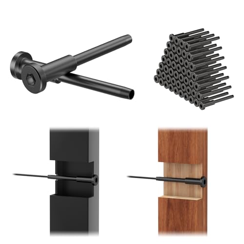 Image of 50Pack 1 /8 inch Black Invisible Cable Railing Kit, T316 Stainless Steel Invisible Receiver and Swage Stud End for Cable Railing, Swage Tensioner for Wood&Metal Cable Post, Wire Railing Kit, RG60