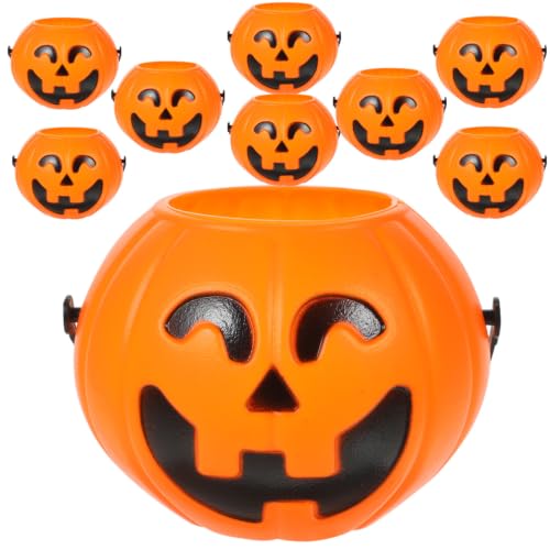 SHINEOFI 18 Seaux à Friandises en Plastique Orange de Citrouille, Légers Décoration et Rangement Bonbon Lors de Fêtes Halloween