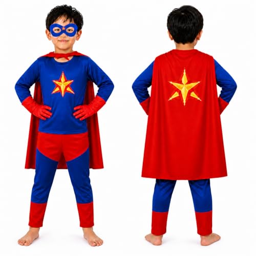 Image of superhero costumes for kids | Blue Red Full Sleeve T-Shirt & Track Pants | Kids Fancy Dress for Birthday Party, School Function for age group 3 to 8 yrs