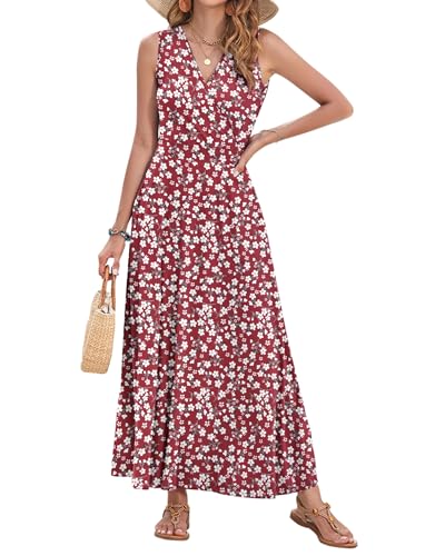 Image of AUSELILY Womens Maxi Dress Summer Sleeveless Wrap Long Dresses with Pockets | V-Neck Wrap Sleeveless Sundress, fits formal, casual, beach, vacation & daily wear