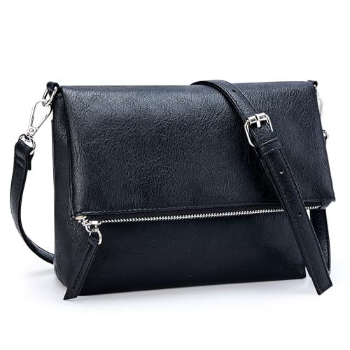 KALIDI Kleine Damen Umhängetaschen Veganes PU Leder Handtasche Crossbody Schultertasche Diebstahlschutz Mehrfach Taschen mit Verstellbar Abnehmbar Schultergurt Schwarz