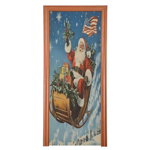 J JOYSAY Christmas Santa Sleigh Door Decorations Door Cover Christmas Door Covers Xmas Front Door Cover Decoration for Party Décor,36x98 in