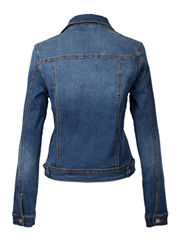 Design By Olivia Women's Classic/Destroyed Vintage Washed Long Sleeve Denim Jean Jacket Medium Denim L #TOP2