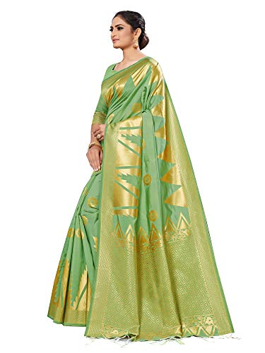 Image of AKHILAM Women's kanjivaram silk saree Saree with Unstitched Blouse Piece (Free size Light Green DRVR123H)