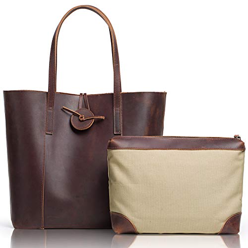 Jack&Chris Premium Leather Tote Bag, Vintage 15"Laptop Bag, Large Shoulder Purse Handbag for Women MC506 Red Brown