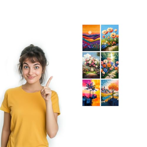 Image of SiddArtify Floral Landscape Wall Art Prints Set - Colorful Flower Poster Decor for Living Room Bedroom Office - Set of 2-4x6 Inch - Board (Pack of 6) - Sticker (Pack of 6)