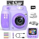 Gofunly Kids Camera Instant Print, 1080P 2.4'' Digital Camera for Kids with 32GB Card & 3 Rolls Print Paper, Birthday Gifts Toys for Boys Girls Ages 3-12,Purple