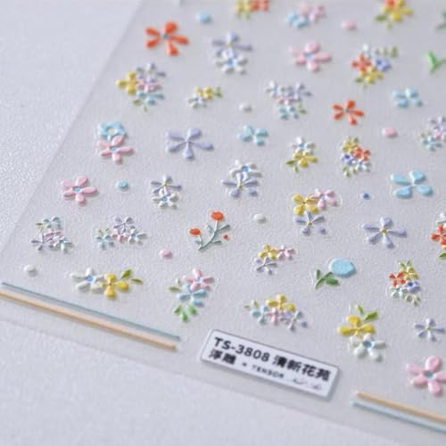 Image of Flower Nail Stickers Colorful Nail Decals for Nail Art Design 5D Embossed Self Adhesive Nail Art Stickers Charm Floral Supplies Accessories for Women Nails Manicure Decoration