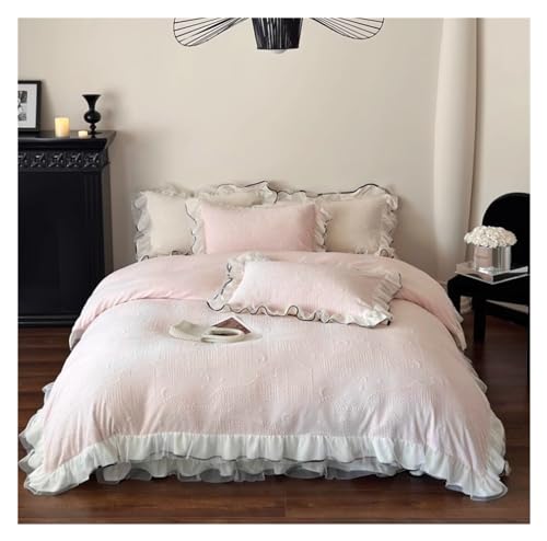 Habrur Bed Sheet Set Bedding Set Bedding Sheet Set Ruffles 4 Piece Set Milk Velvet Bedding Set Winter Quilt Cover Set Gift for Girl Sheet Sets (Color : Pink, Size : Queen)