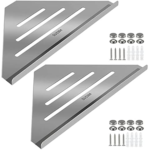 Sanbege 2 Pcs 304 Stainless Steel Corner Shelf with Screws, Triangle Shower Caddy, Wall Mount Soap Holder for Bathroom, Kitchen Organization (Polished) Cover