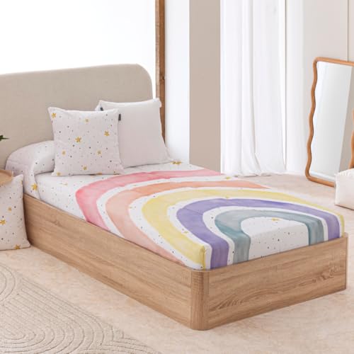 Lanovenanube Edredón Ajustable para dormitorios Juveniles e Infantiles, Camas Nido y literas, Muy cómodo y fácil de Utilizar. Medida para Cama de 90. Modelo Estampado Rainbow. Tejido algodón