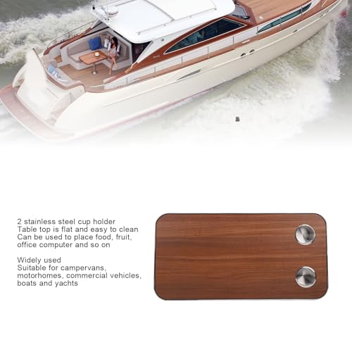 Yechiry RV -Tischplatte Massivholz RV Tischplatte mit Edelstahlbechern, Boots -Yacht -Wohnmobil -Deck 800x400 Mm, für die Freizeitaktivitäten für die Freizeit (Brown)