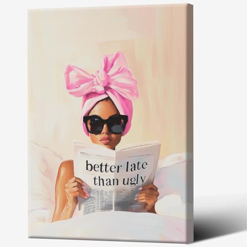 KFDJIG Trendy Pink Bow Woman Bathroom Canvas Wall Art Vintage