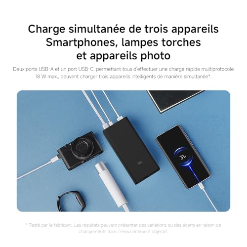 Xiaomi Power Bank 30000mAh, Charge Rapide 18W, Batterie Externe Portable Haute Capacité - Modèle GL