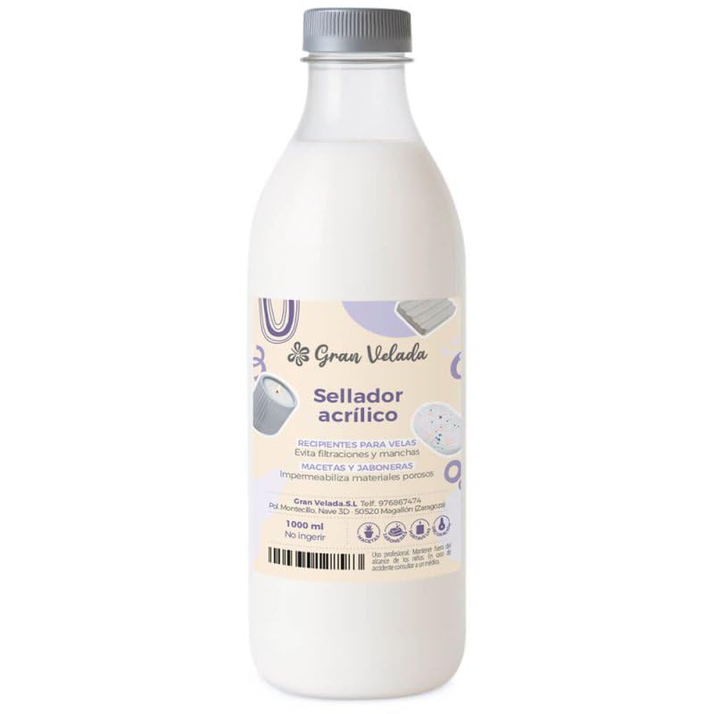 Gran Velada - Sellador Acrílico 500 ml | Impermeabilizante para Recipientes de Velas, Cemento o Resina | Ideal para Manualidades y Macetas