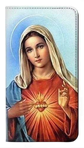 Étui cuir iPhone 15 Plus Virgin Mary contre les rayures d'écran et chutes de mobile