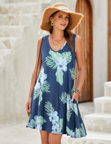 Image of JollieLovin Women Plus Size Curvy Summer Tank Sun Dresses Sleeveless Causal T-Shirt Dress Beach Swing Cover up(L-5X)