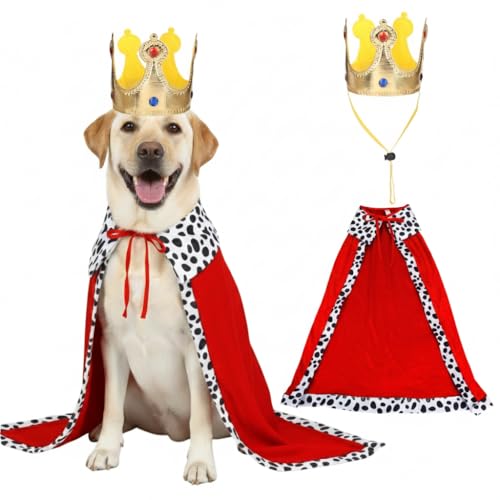 Dog King Costume, Dog Halloween Costume Funny Pet King Cloak and Crown Set, Pet Prince Costumes Cosplay for Halloween Christmas, Cape Prince Birthday Dress Outfit for Large Dogs Pets (Large)