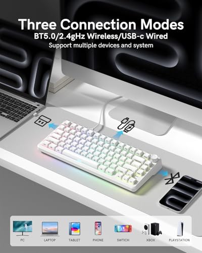 Image of L75 Wireless Mechanical Keyboard with Knob, 75% Hot Swappable Custom Gaming Keyboard Gasket Structure with RGB Backlit, Pre-lubed Switches, Crystal Jelly PBT Keycaps, 2.4GHz /USB-C /BT5.0 Mode