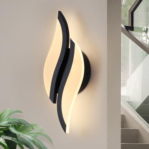 Image of CANEOE Modern LED Wall Sconce 3000K Black Indoor Wall Light Fixtures Acrylic Wall Sconce Lighting for Living Room Bedroom Bedside Bathroom Hallway Stairway Wall Lamp (Black, 1 Pack, 3000K)