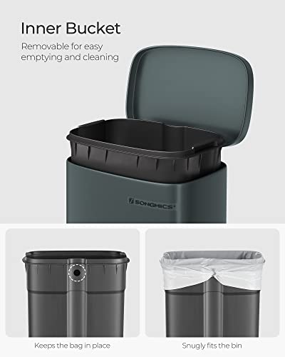 Songmics 8 Gallon Trash Can With Lid, Stainless Steel Small Waste Bin With Step Pedal And Inner Bucket, 13.8 X 10 X 25 Inches, Greenish-Grey #TOP4