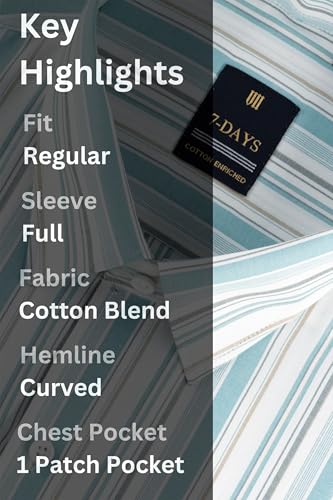 Image of 7-DAYS Men's Premium Striped Formal Shirt - Cotton Rich, Regular Fit, Full Sleeve, with Pocket, Wrinkle Resistant - Stylish Office & Everyday Wear.