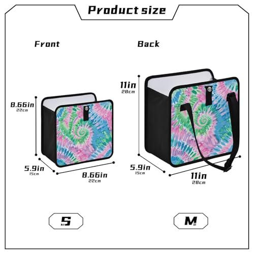 Image of Car Trash Can Organizer Bin with Adjustable Strap for Back Front Seat Console Waterproof Leakproof Collapsible Portable 11 Inch Tie Dye Blue Green Pink