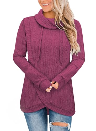 Image of Bulotus Tunic Sweaters for Women 2025 Turtleneck Sweater Pullover Lightweight Warm Tunic Tops for Leggings Loose Fit