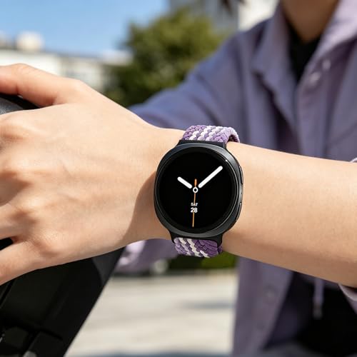 Image of Magnetic Braided Band for Samsung Galaxy Watch 9 8 40mm 44mm, Galaxy Watch8 Classic 46mm, One Click No Gap Elastic Stretchy Nylon Fabric Sport Strap for Women Men (Grape Purple)