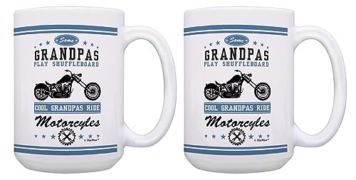 ThisWear Biker Gift For Grandpa Cool Grandpas Ride Motorcycles 2 Pack 15oz Ceramic Coffee Mug Set