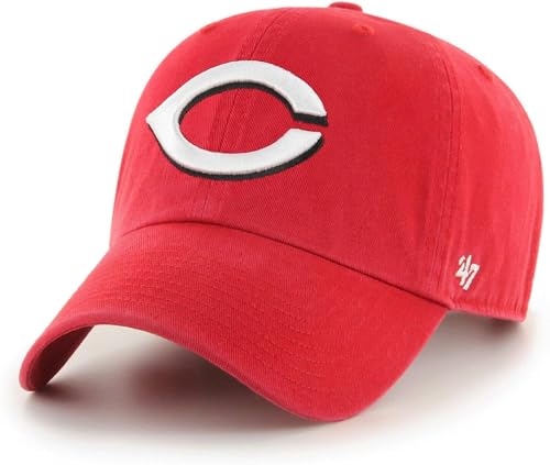 47 Brand MLB Team Color Home Primary Logo Clean Up Adjustable Baseball Cap Hat, Adult One Size Fits All - Cincinnati Reds Red
