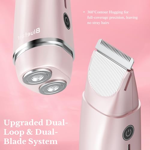 Image of Bikini Trimmer for Women, 2 in 1 Electric Razors for Women Electric Shaver, IPX7 Waterproof Body Hair Trimmer Shaver,Replaceable Lady Facial Razor Bikini Trimmer for Legs Private (Pink)